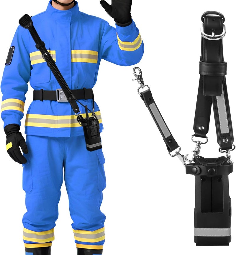 abcGoodefg Leather Firefighter Radio Strap and Holder, Reflective Leather Radio Holster Set with Anti-sway Strap, Cord Keepers Compatible with Motorola APX 6000/6000XE/8000/8000XE - Image 2